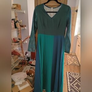 Cosplay Ren Fair Green/Navy/Teal Long Sleeve A Line Dress